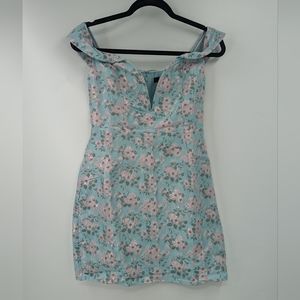 NWT LULU'S Favorite Song Floral Jacquard Off Shoulder Mini Dress